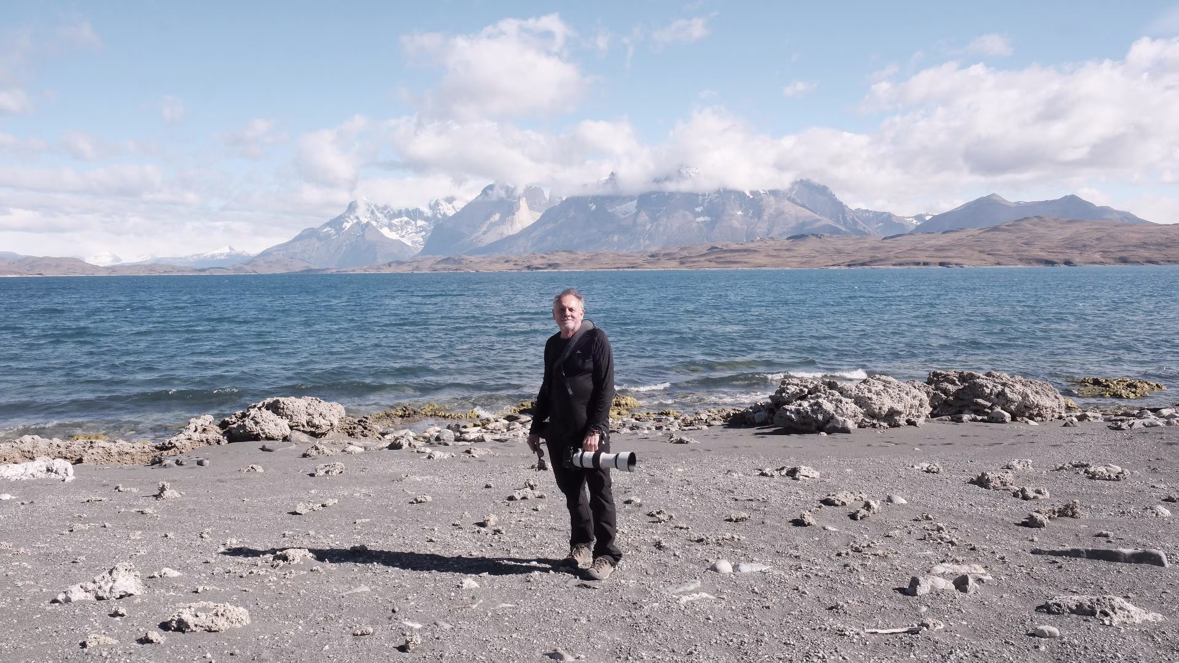One of our Adventurers by the shore of Sarmiento Lake